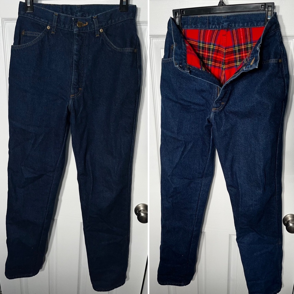 Vintage LL Bean Women’s 10 Flannel Lined Dark Denim Jeans Made in USA VTG Plaid